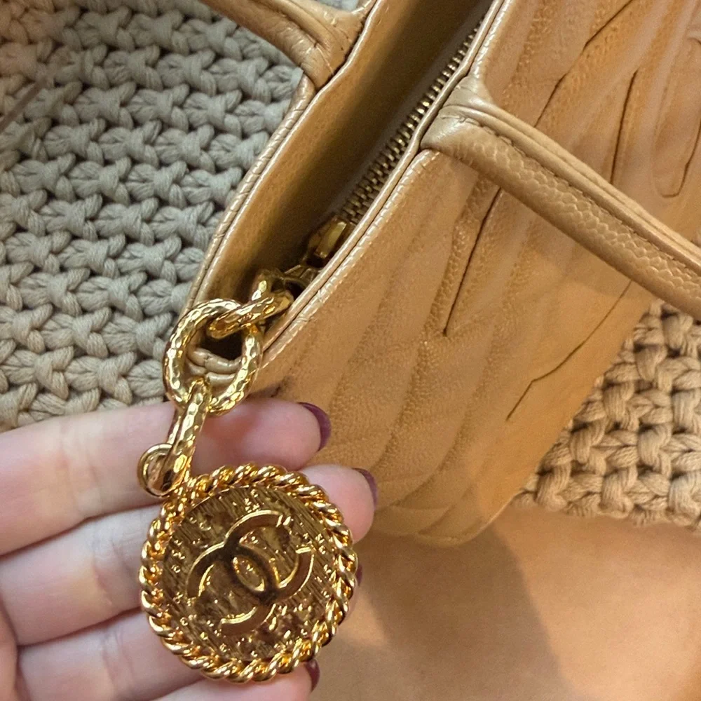 Chanel Caviar Leather CC Medallion Tote w Gold Hardware Shoulder Bag